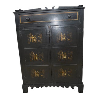 1940s Vintage Black Gold Pie Safe Cupboard Cabinet with Doors For Sale