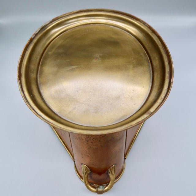 Copper Vintage Art Deco Copper & Brass Double Wine Cooler With Center Ice Well For Sale - Image 8 of 9