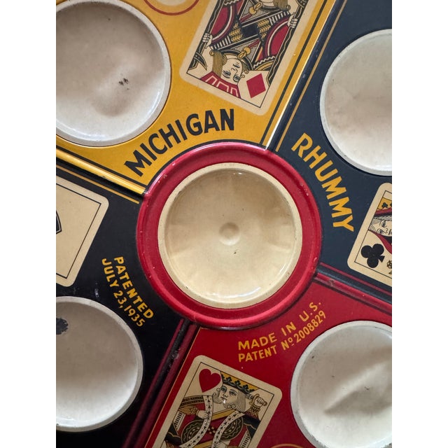 Red Rare 1930s Michigan Rummy Vintage Game Tray With Card Design For Sale - Image 8 of 10
