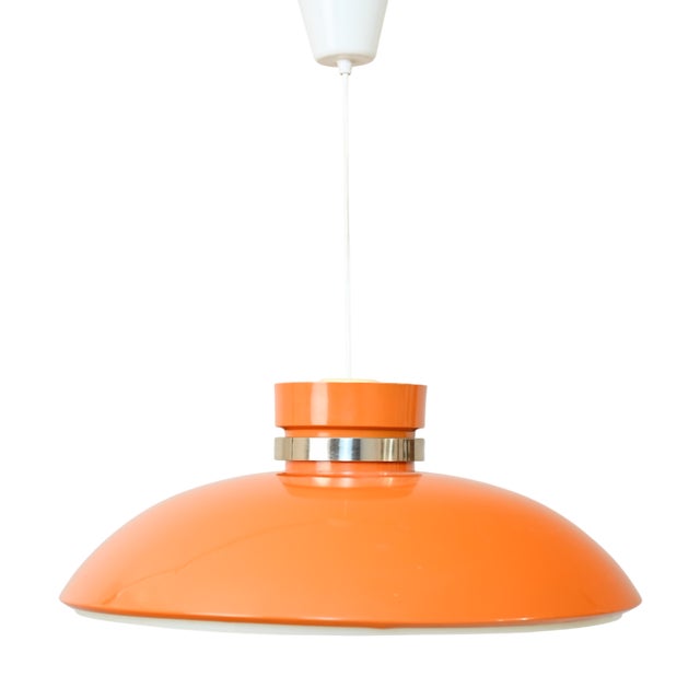 Scandinavian Pendant Lamp in Orange Plastic, 1960s For Sale