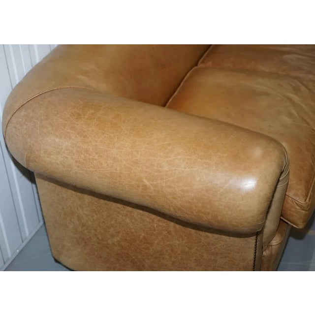 Brown Vintage Victorian Style Brown Leather Club Sofa For Sale - Image 8 of 18