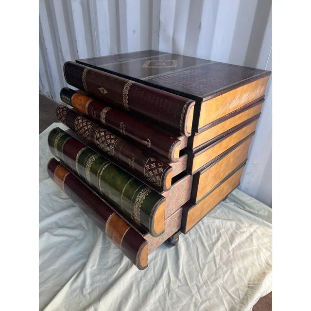 Mid 20th Century Maitland-Smith Stacked Leather Faux Books Side Table With Drawers For Sale In Buffalo - Image 6 of 8