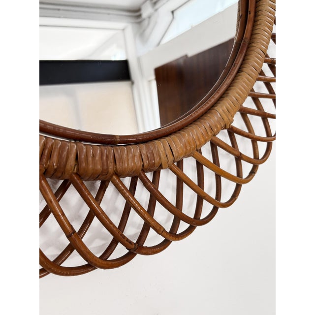 Wood Italian Mirror with Bamboo Rattan Frame, 1960 For Sale - Image 7 of 9
