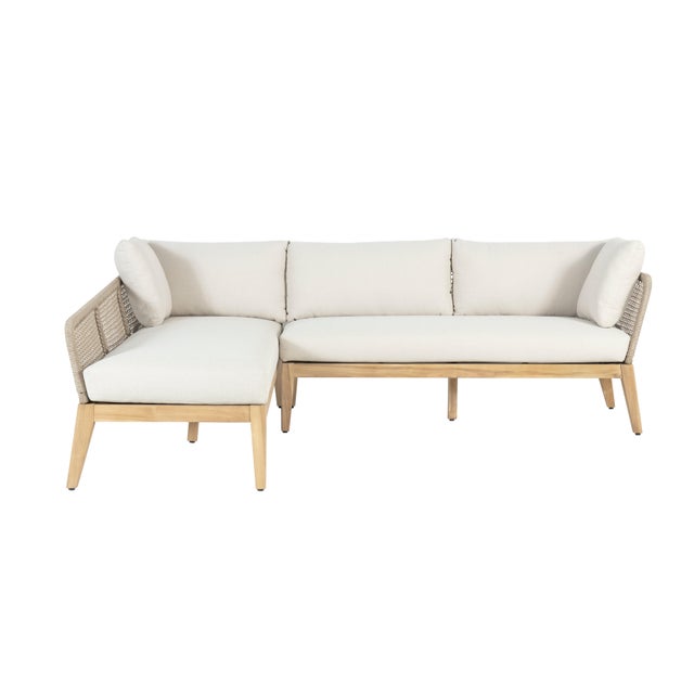 Wood Cypress Teak Wood 2-Piece Left Arm Chaise Outdoor Sectional - Beige For Sale - Image 7 of 13