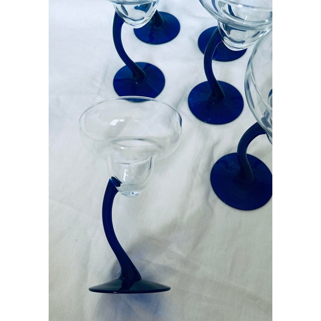 Libbey "Bravura" Blue Stem Margarita Glasses Set of 8 For Sale In Palm Springs - Image 6 of 8