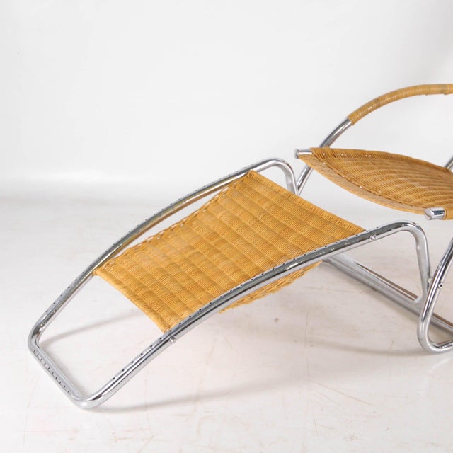 Mid-Century Modern Wicker and Chrome Chaise Longue, 1970s For Sale - Image 3 of 17