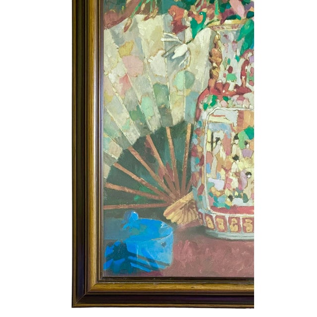 Late 20th Century Vintage Asian Original Still Life Painting For Sale - Image 5 of 8