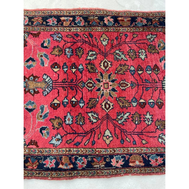 Traditional Antique Lamb Wool Artistic Botanical Mat Rug 1.11 x 2.2 For Sale - Image 3 of 9