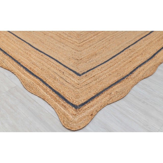 Textile Navy Natural Jute Wave Scallop Rug 3x12 Ft. For Sale - Image 7 of 12