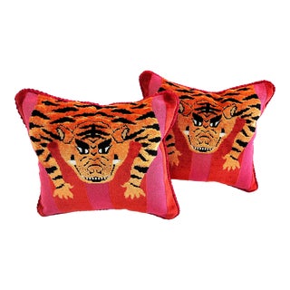 Schumacher Jokhang Velvet Pillows in Pink & Red - a Pair For Sale