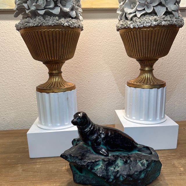 Arts & Crafts Blue Mountain Seal on a Outcrop Earthen Wear Sculpture For Sale - Image 3 of 6