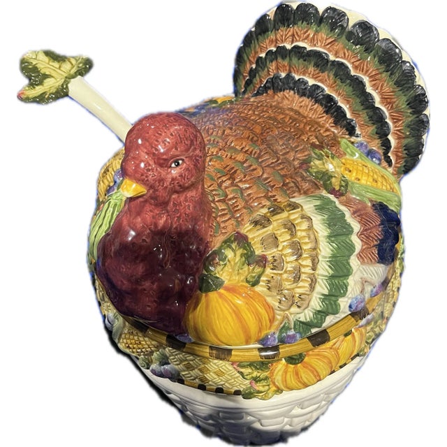 This Majolica-style turkey tureen is perfect for autumnal decor or your Thanksgiving table. It comes with a lid and ladle,...