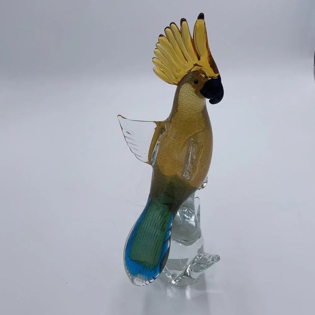 Glass bird on base with open wings Labeled by Maker