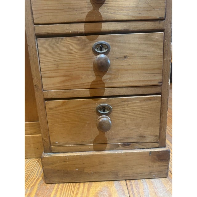 Antique Pine 11 Drawer Kneehole Desk With Matching Wooden Knobs For Sale - Image 11 of 11