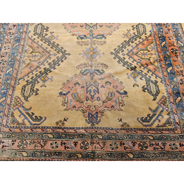 Vintage Turkish Oushak Rug, Geometric Pattern, Pale Yellow & Pink, 7' X 12' For Sale - Image 16 of 18