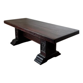 Antique Oak Dining Table with Carved Pedestal Base For Sale