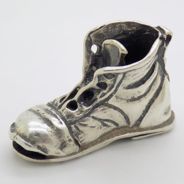 1970s Vintage Italian Handmade Genuine Silver Rare Old Boot Shoe Figurine Miniature For Sale - Image 5 of 9