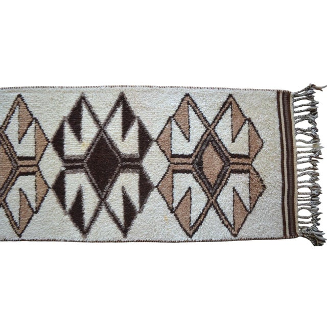 Hand-Knotted Kurdish Runner Rug . Pure Organic Undyed Wool High Pile Herki - 3′1″ × 11′6″ For Sale - Image 11 of 15