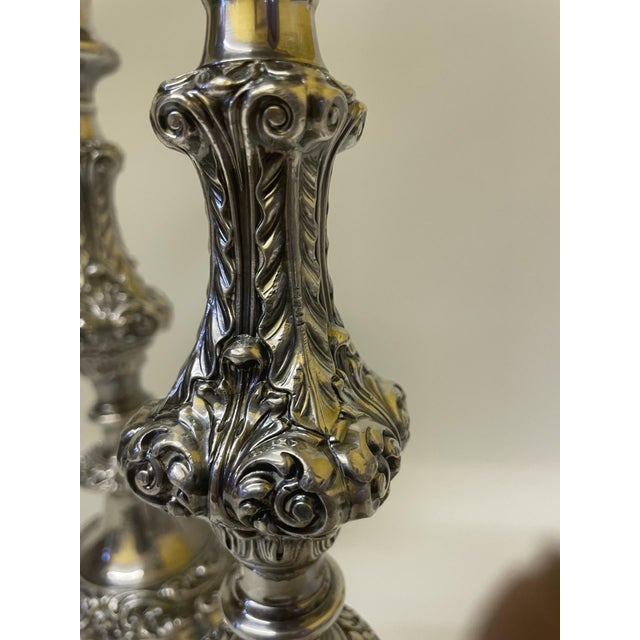 Vintage Gorham Baroque Revival Silver-Plated Candlesticks - A Pair For Sale - Image 4 of 14