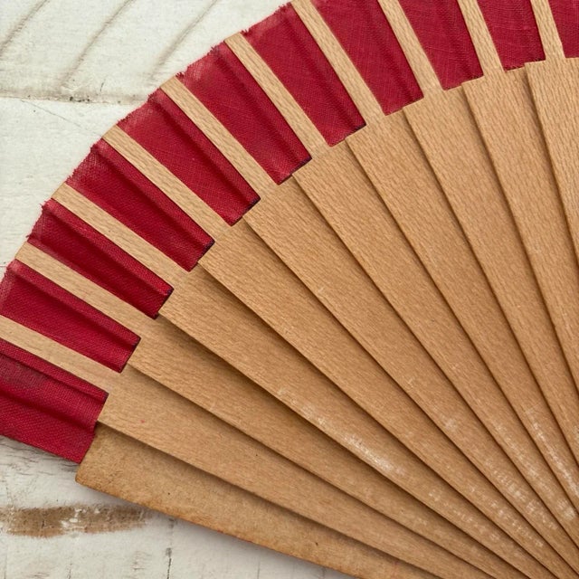 1940s Antique Wooden Hand Painted Fan With Linen Transfer. Spanish Flamenco Dancers. Very Old For Sale - Image 5 of 12