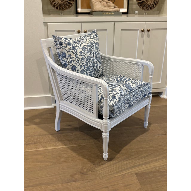 Bernhardt Vintage Hibriten Bernhardt Caned Armchair With Lee Jofa Oscar De La Renta Sameera Fabric For Sale - Image 4 of 18