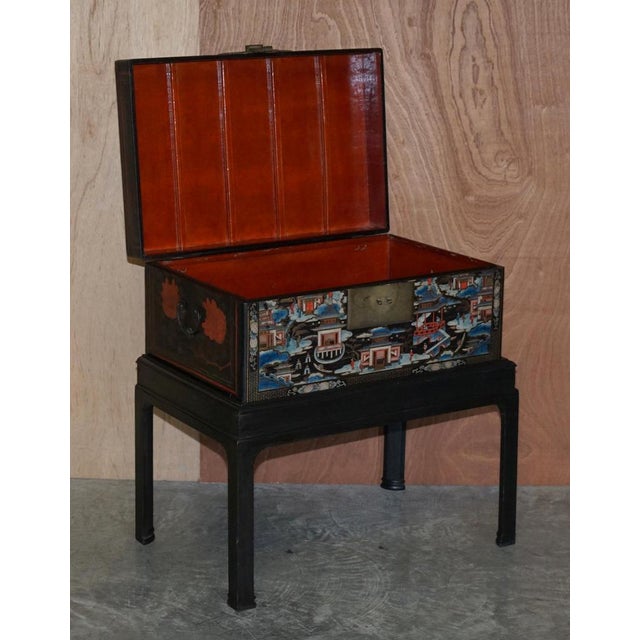 Large Vintage Chinese Hand-Painted Chests on Stands, Set of 2 For Sale - Image 11 of 18