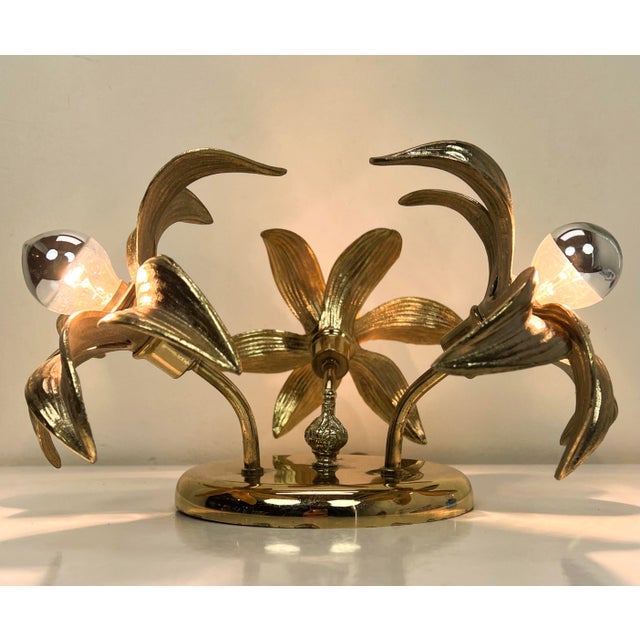 Brass Flower Ceiling Lamp attributed to Willy Daro from Massive, 1970s For Sale - Image 6 of 14