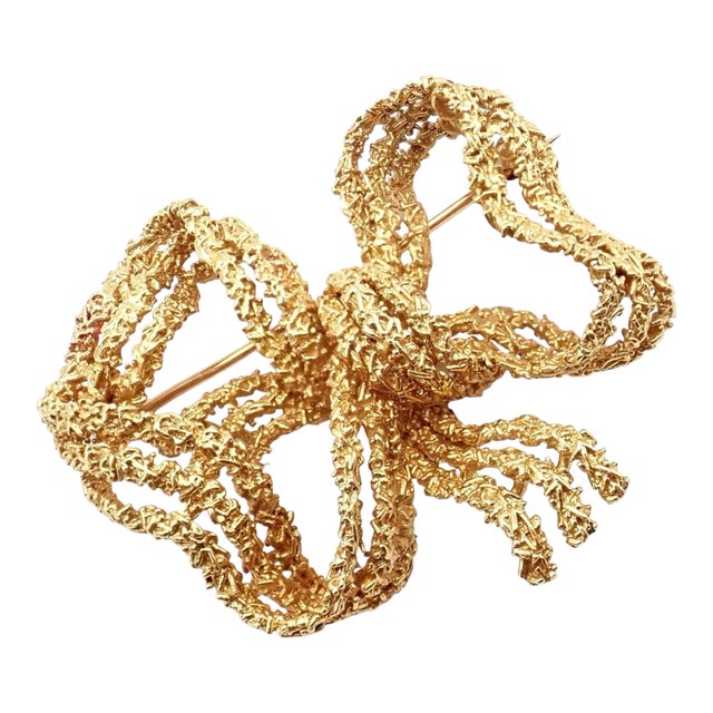 Vintage Tiffany & Co. 18k Yellow Gold Large Ribbon Bow Pin Brooch For Sale