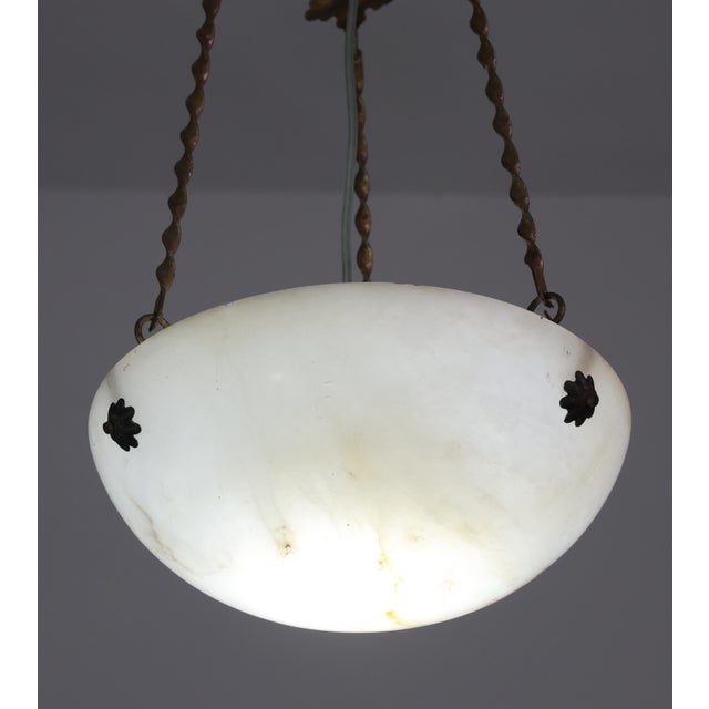 1950s French Art Deco White Alabaster Pendant Light With Dark Veining For Sale - Image 16 of 16