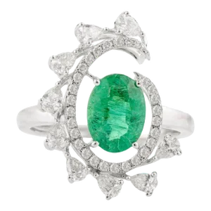 Designer Emerald Diamond Women Cocktail Ring Size 7