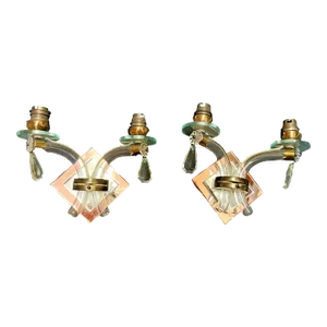 1930's French Art Deco Blown Crystal Mirrored Back Wall Sconces Style Jules Leleu