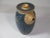 Studio art pottery beverage jug or vessel with lid, applied handle and spout. It is hand thrown and glazed, painted cobalt...