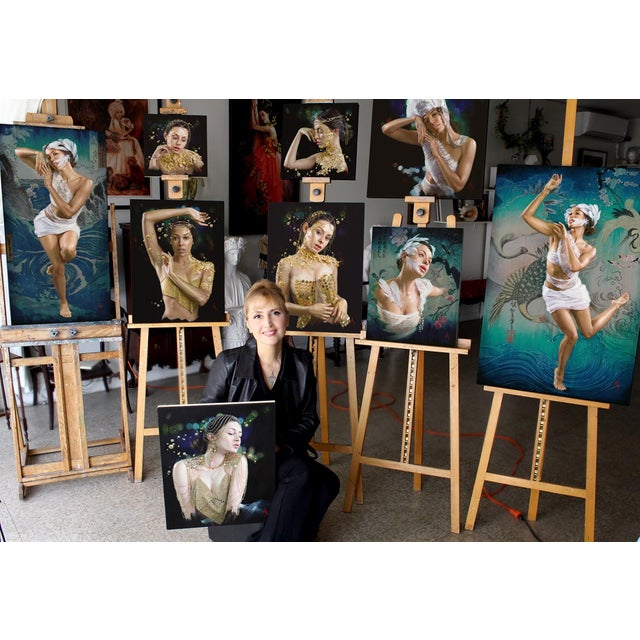 Contemporary The Wrinkled Sea Beneath Her Crawls by Alexandra Manukyan | Oil on Belgian Linen Woman in flowing fabric near waves. For Sale - Image 3 of 5