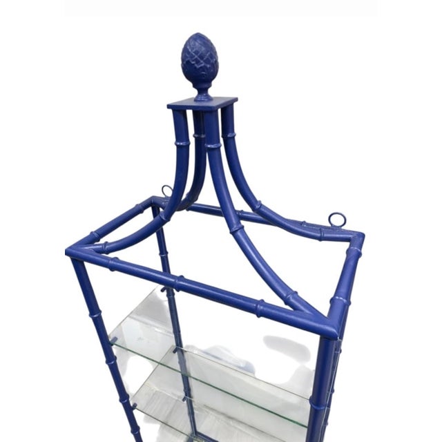 Palm Beach Regency Cobalt Blue Faux Bamboo Pagoda Etagere For Sale In West Palm - Image 6 of 12