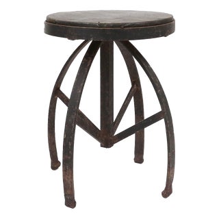 Industrial Black Metal Stool with Frame, France, 1920s For Sale