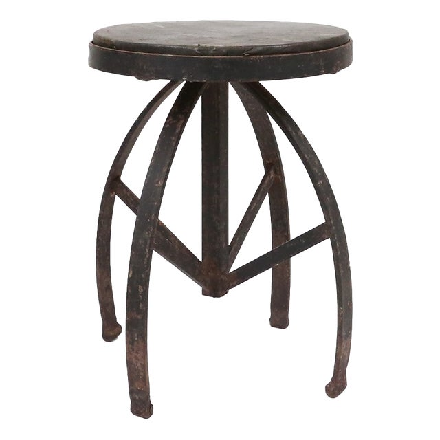 Industrial Black Metal Stool with Frame, France, 1920s For Sale