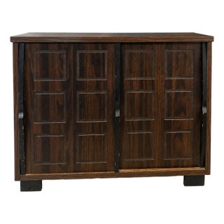 1970s Vintage Mid Century Modern Wooden Fold Out Dry Bar Cabinet For Sale