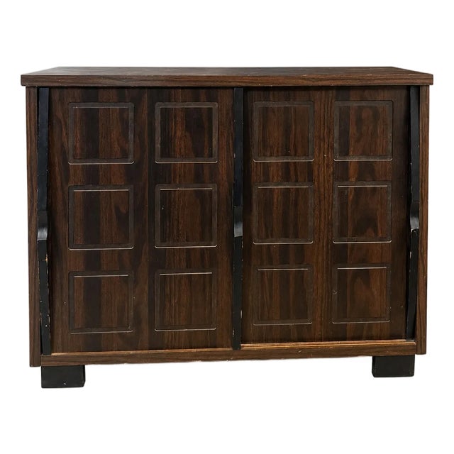 1970s Vintage Mid Century Modern Wooden Fold Out Dry Bar Cabinet For Sale