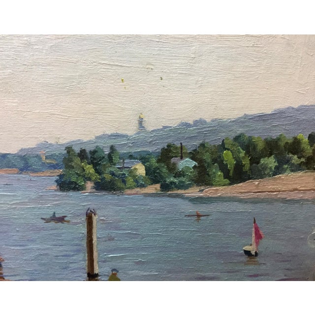 Paper 1970s Oil Painting Rest by the River Leonid Konstantinovich Kudryavtsev For Sale - Image 7 of 9