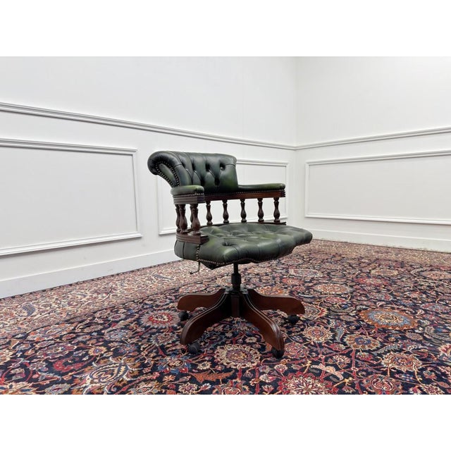English Chesterfield Desk Chair in Green For Sale - Image 9 of 10