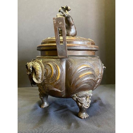 Chinese Late 19th Century Chinese Bronze Foo Dog Incense Burner For Sale - Image 3 of 10