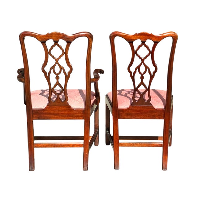 Set of Late 20th Century Six Mahogany Henkel Harris Dining Chairs With Pink Floral Damask Seats For Sale - Image 11 of 12