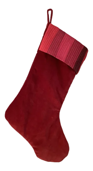 2000s Red Velvet Stocking With Striped Accent