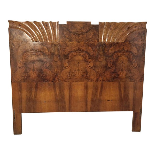 Art Deco Headboard & Footboard in Walnut and Walnut Root, 1940s, Set of 2 For Sale - Image 4 of 12