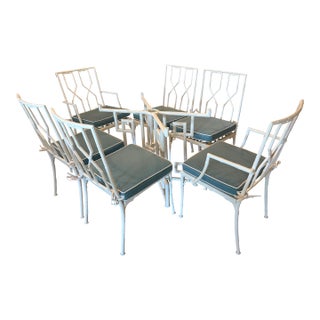 Vintage 7 Pc Faux Bamboo Greek Key Patio Dining Table & Chairs Restored For Sale