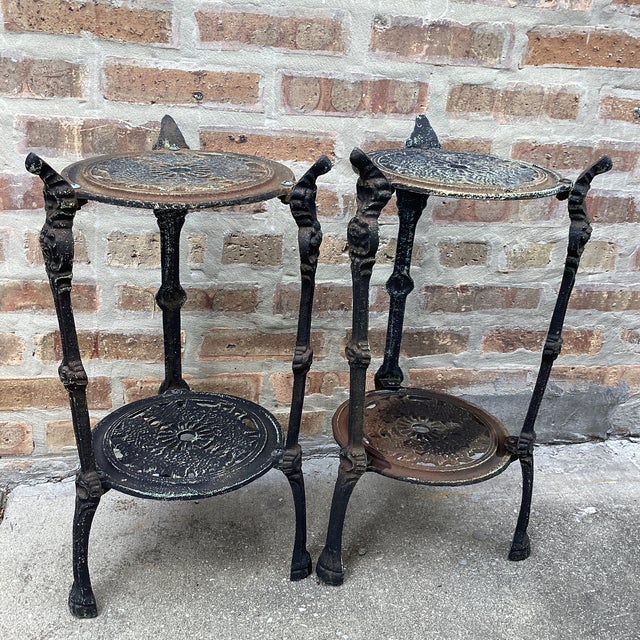 Antique Set of Two Tiered Cast Iron Table/ Plant Stand Victorian Style For Sale - Image 9 of 12