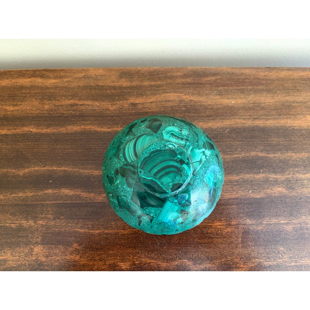 Green Vintage Malachite Brass Rimmed Bowl For Sale - Image 8 of 8