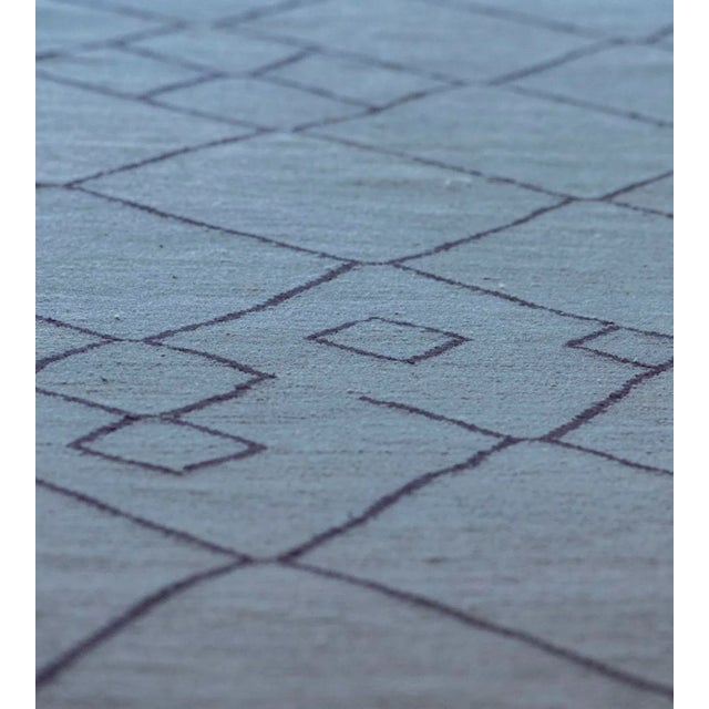 MANSOUR Contemporary Blue Handwoven Wool Moroccan Inspired Flatweave Rug For Sale - Image 4 of 10