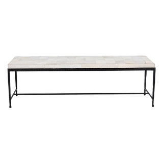 Modern Farmhouse Ivory Hide Patchwork Bench For Sale