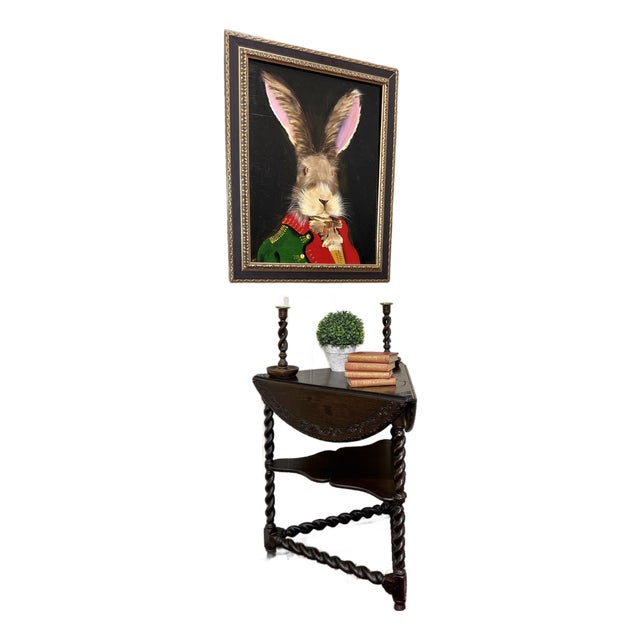 Antique English Envelope Barley Twist Drop Leaf Side Table Carved Oak C. 1900 For Sale